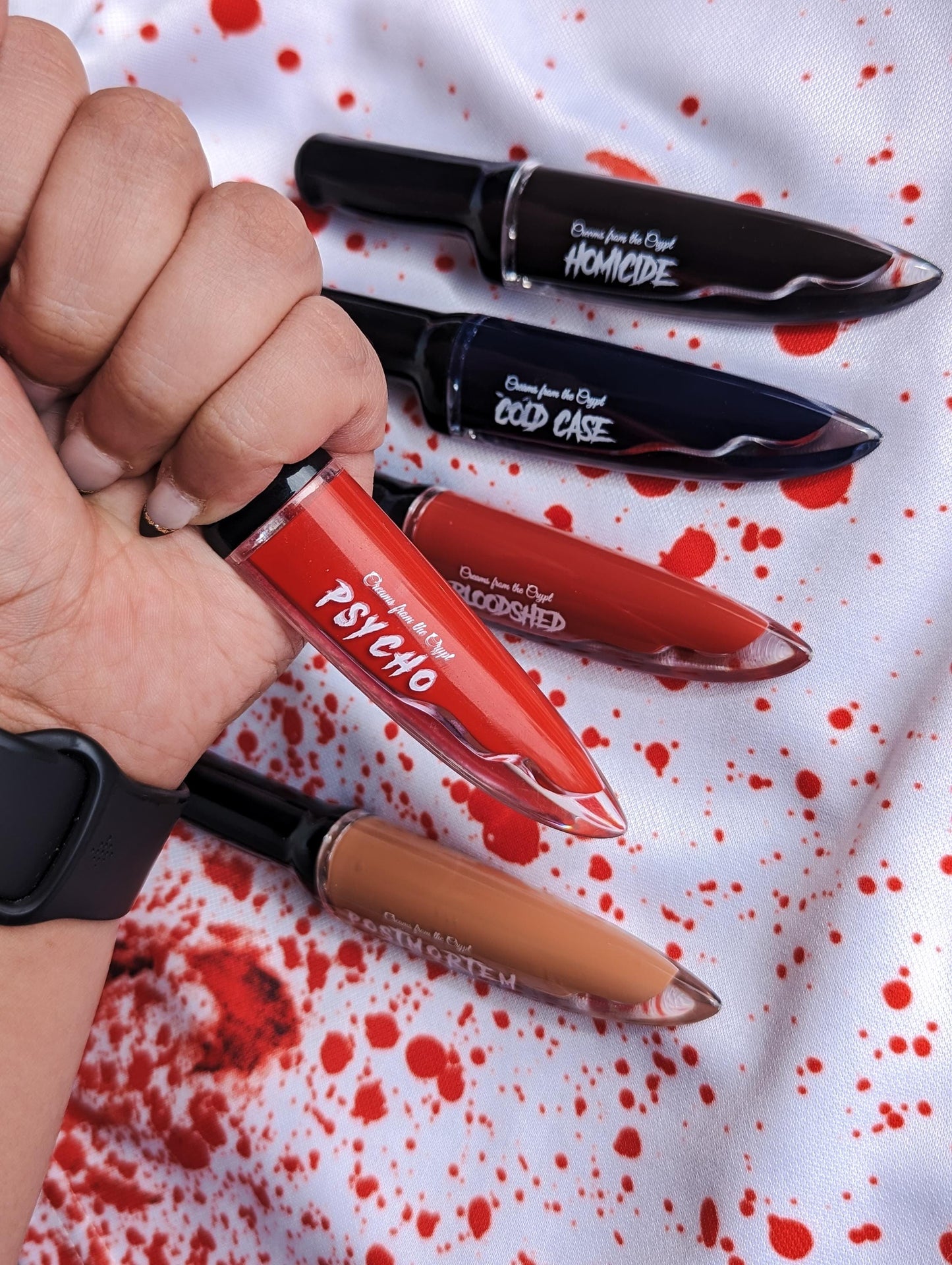 HOMICIDE - Black knife shaped slasher liquid lipstick, lip makeup, gothic cosmetics, matte, horror themed, halloween, gift for her, vegan