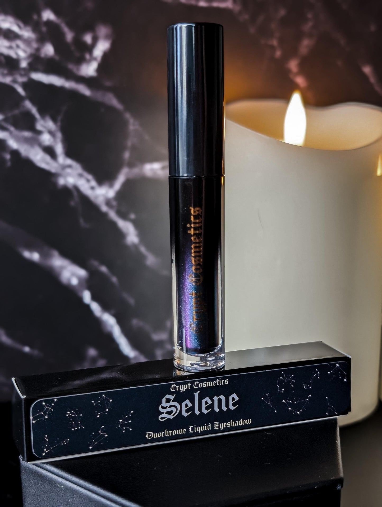 SELENE - Duochrome liquid eyeshadows, space themed, multichrome cosmetics, witchy makeup, astrology, astronomy, highlighter, vegan