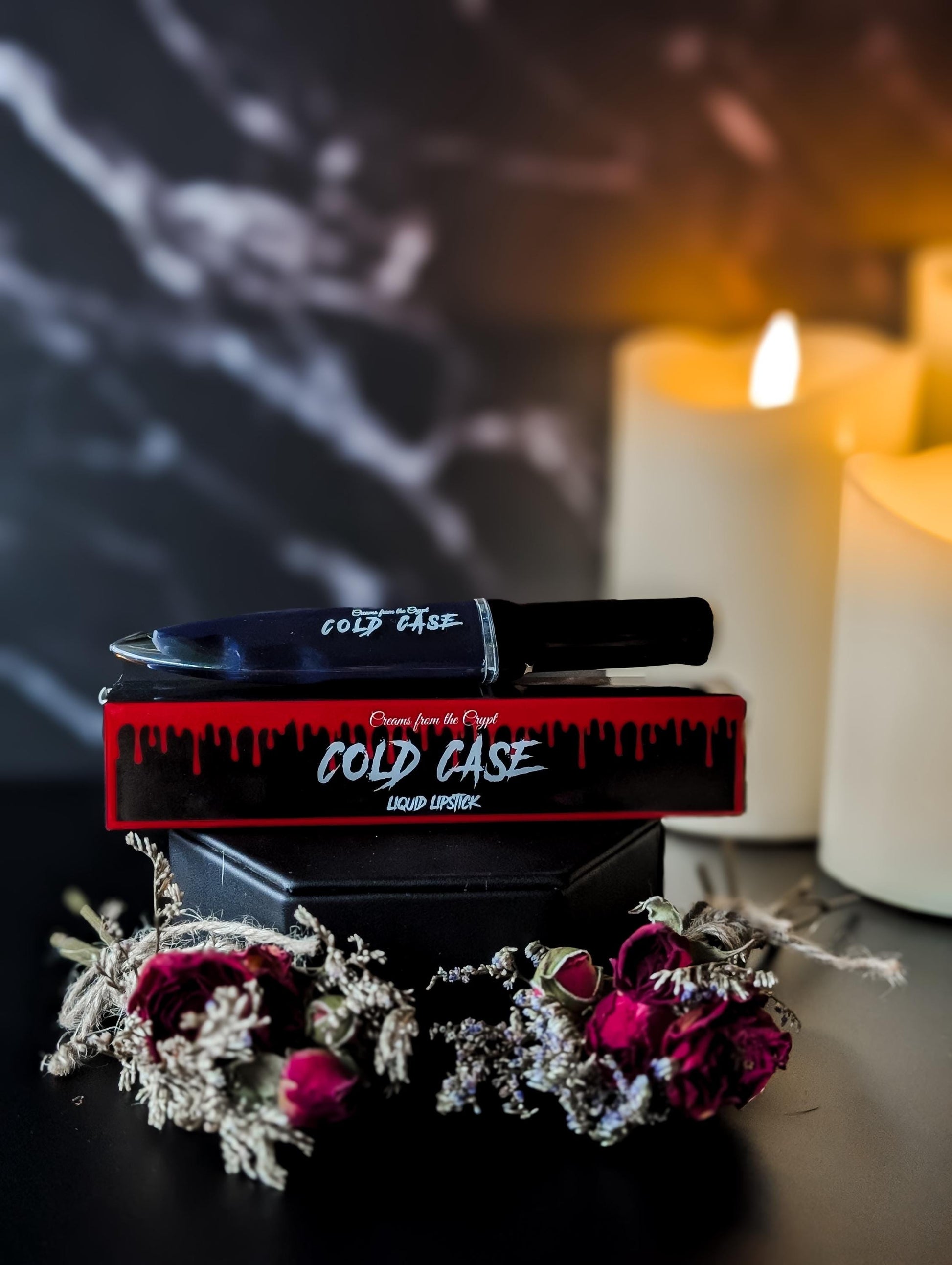 COLD CASE - Dark blue knife shaped liquid lipstick, lip makeup, gothic cosmetics, matte, horror themed, halloween, gift for her, vegan