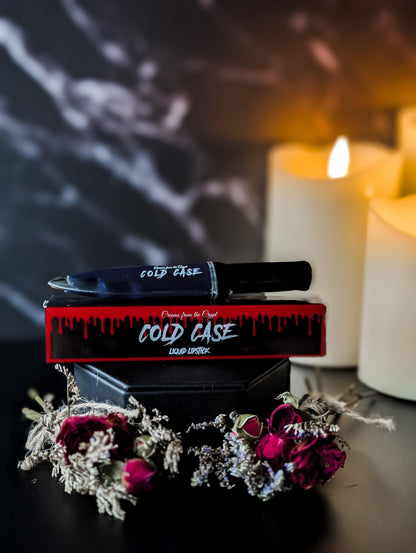 COLD CASE - Dark blue knife shaped liquid lipstick, lip makeup, gothic cosmetics, matte, horror themed, halloween, gift for her, vegan