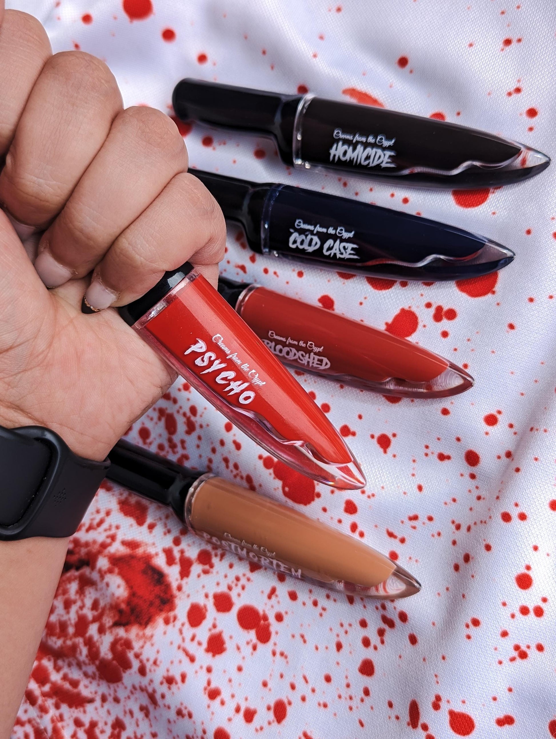 BLOODSHED - Dark red Knife shaped liquid lipstick, lip makeup, gothic cosmetics, matte, horror themed, halloween, gift for her, vegan