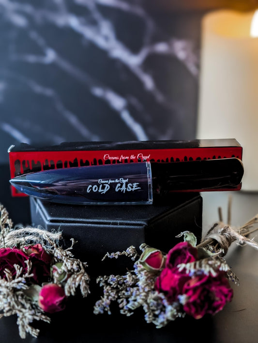 COLD CASE - Dark blue knife shaped liquid lipstick, lip makeup, gothic cosmetics, matte, horror themed, halloween, gift for her, vegan