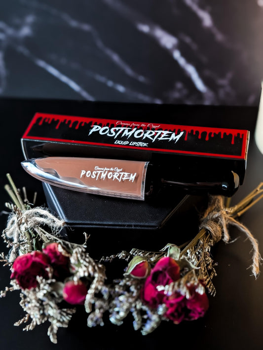 POSTMORTEM - Nude knife shaped slasher liquid lipstick, lip makeup, gothic cosmetics, matte, horror themed, halloween, gift for her, vegan