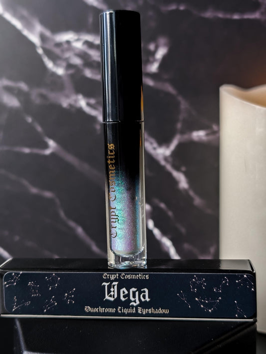 VEGA - Duochrome liquid eyeshadows, space themed, multichrome cosmetics, witchy makeup, astrology, astronomy, highlighter, vegan