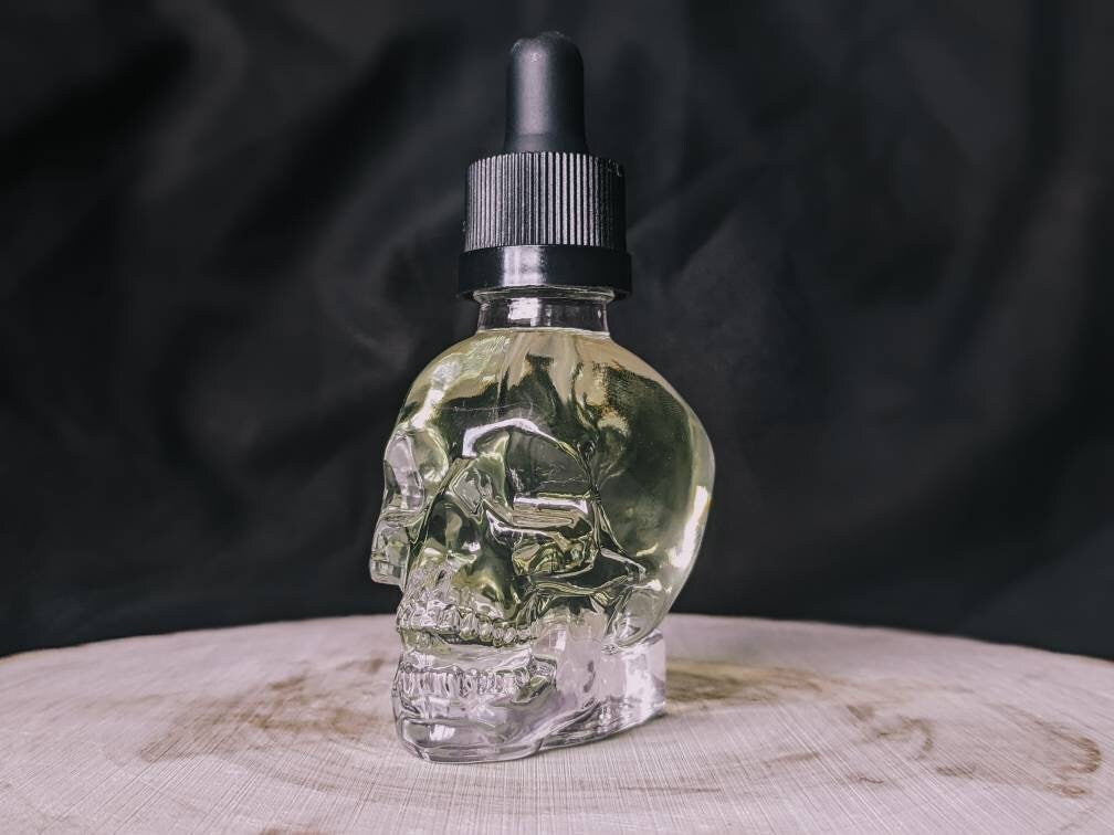 Scented Skull body + hair oil - 1oz moisturizer, gothic skincare, custom fragrance, vegan, cruelty free, for women & men, Halloween gift